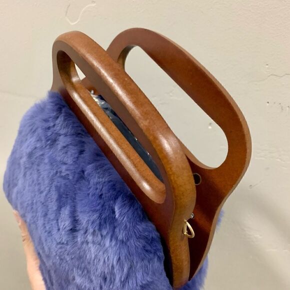 Handmade Real Rex Rabbit Fur Wooden Frame Top Handle Bag/Crossbody & 2 Straps - Picture 12 of 14